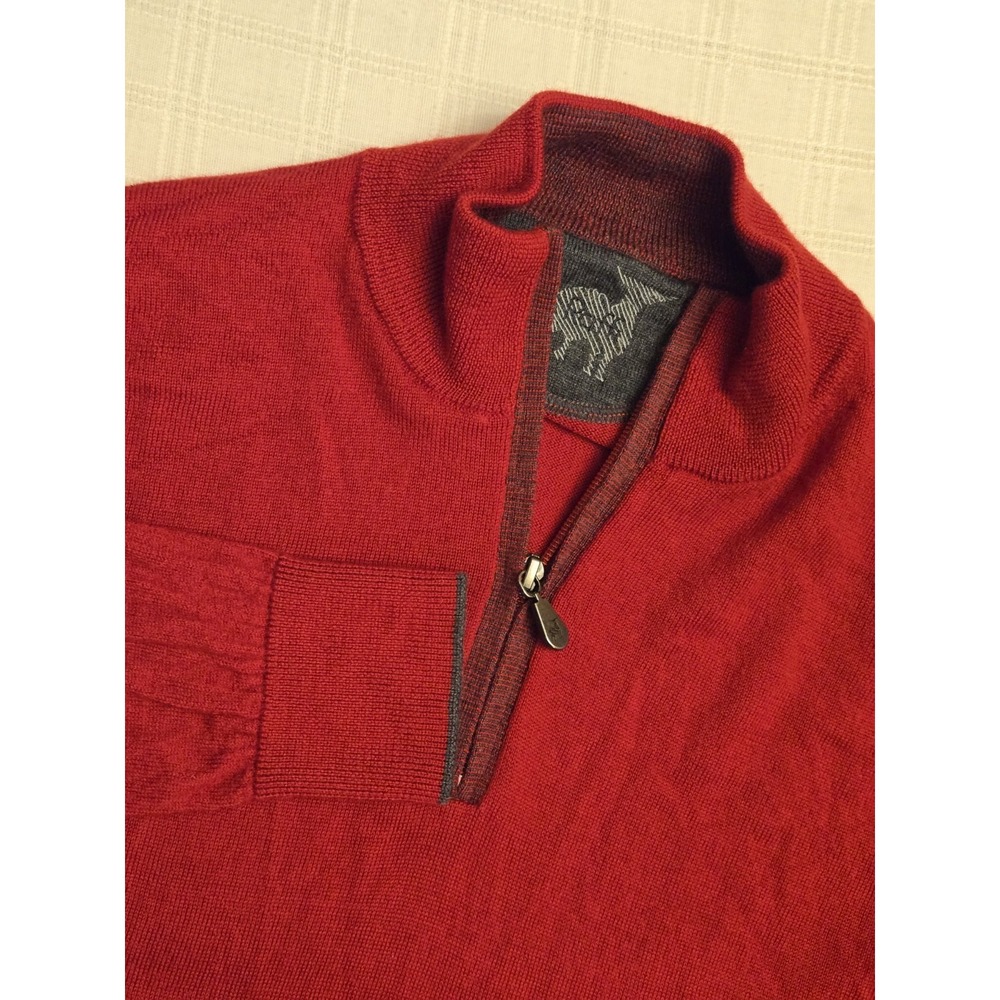 Raffi Sweater Men Size XL Quarter Zip 100% Merino Wool Red Gray Business Classic